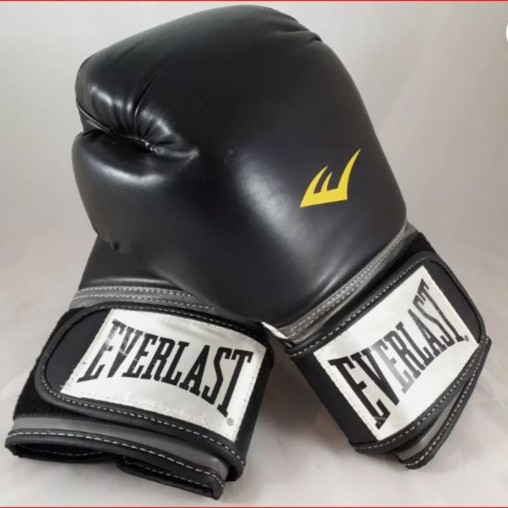 EVERLAST Boxing Gloves Adult Sz L14 oz Ta:16 ThumbLok Black Leather Sparring